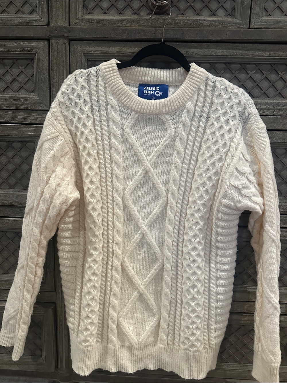 Aelfric Eden Women’s Cream Textured Cable Crewneck Sweater